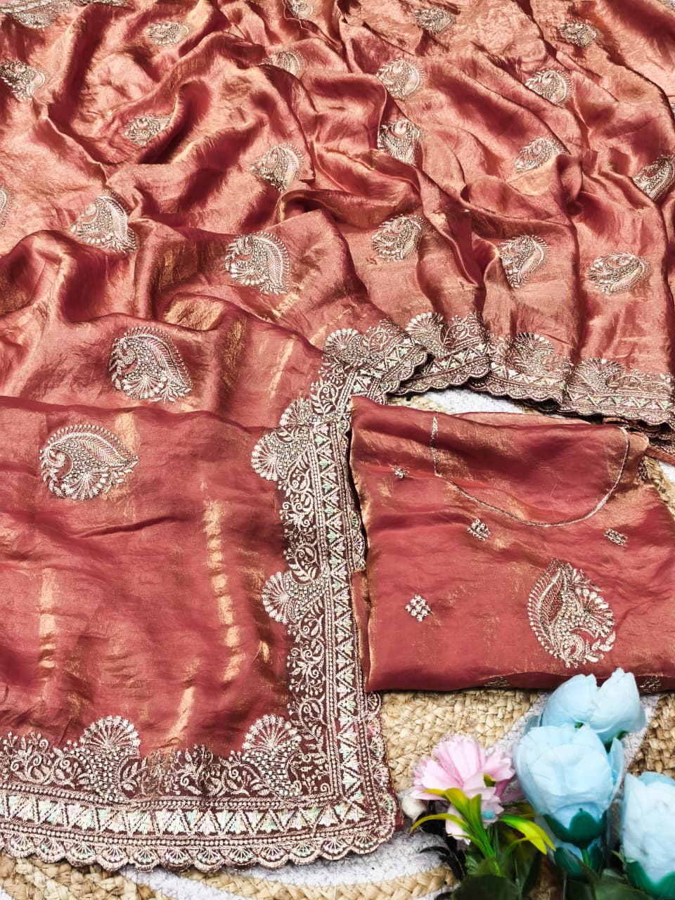 DF-SUMERU SATIN SILK FABRIC SAREE WITH JARKAN WORK WITH BEAUTIFUL DESIGN WITH HEAVY BLOUSE