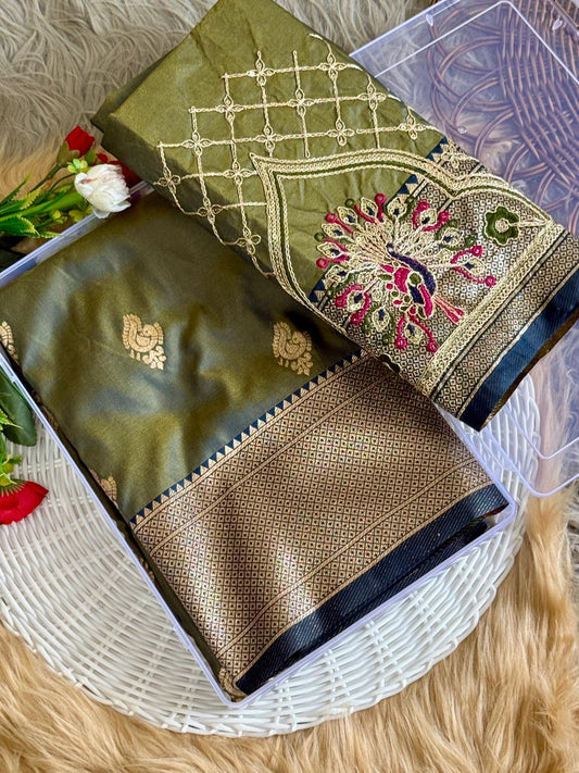 SA-7084 (WITH BOX)  SOFT SILK SAREE WITH BEAUTIFUL PAITHANI BORDER WITH MEENA PALLU AND WITH EMBROIDERY WORK BLOUSE