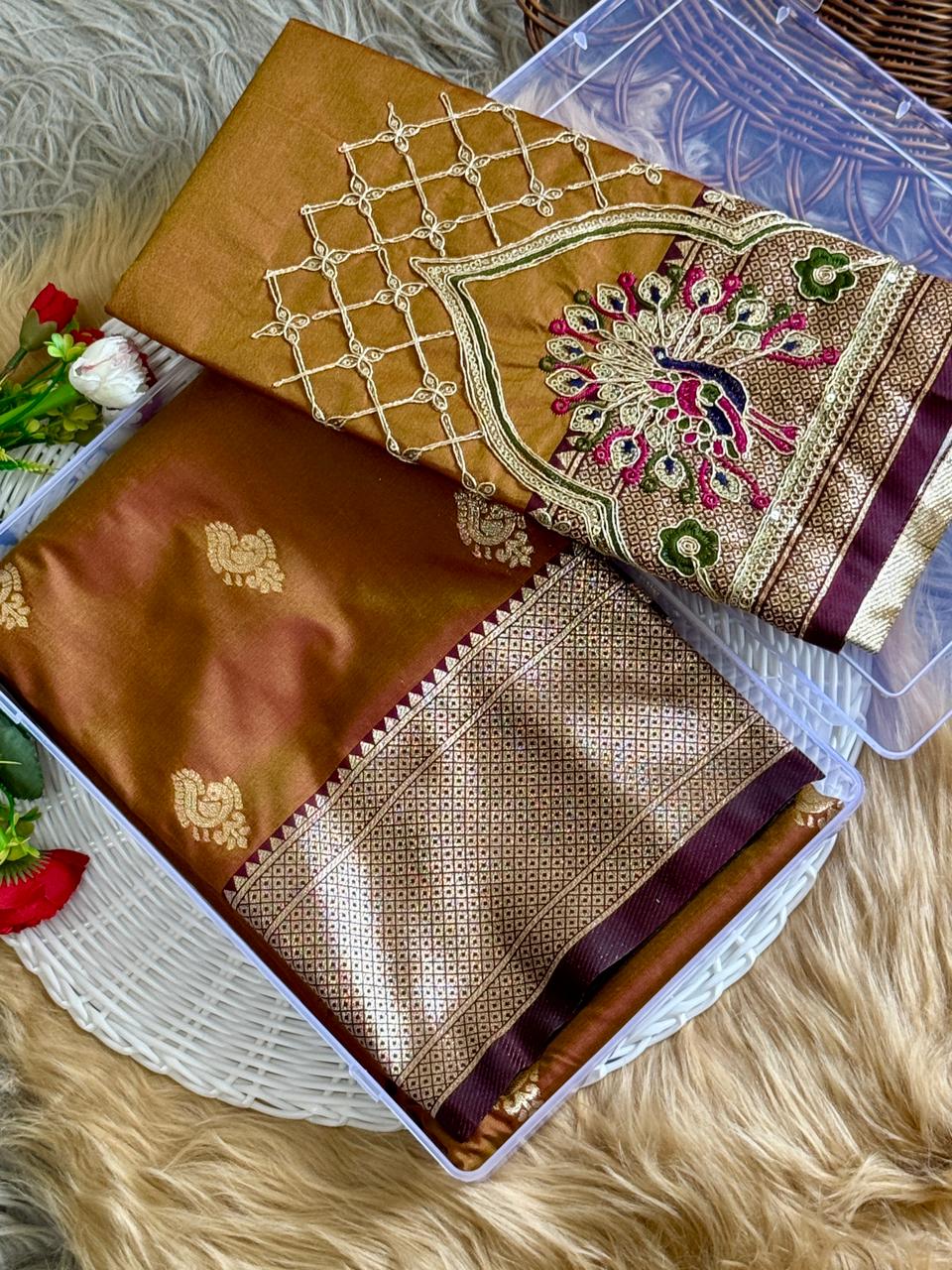SA-7084 (WITH BOX)  SOFT SILK SAREE WITH BEAUTIFUL PAITHANI BORDER WITH MEENA PALLU AND WITH EMBROIDERY WORK BLOUSE