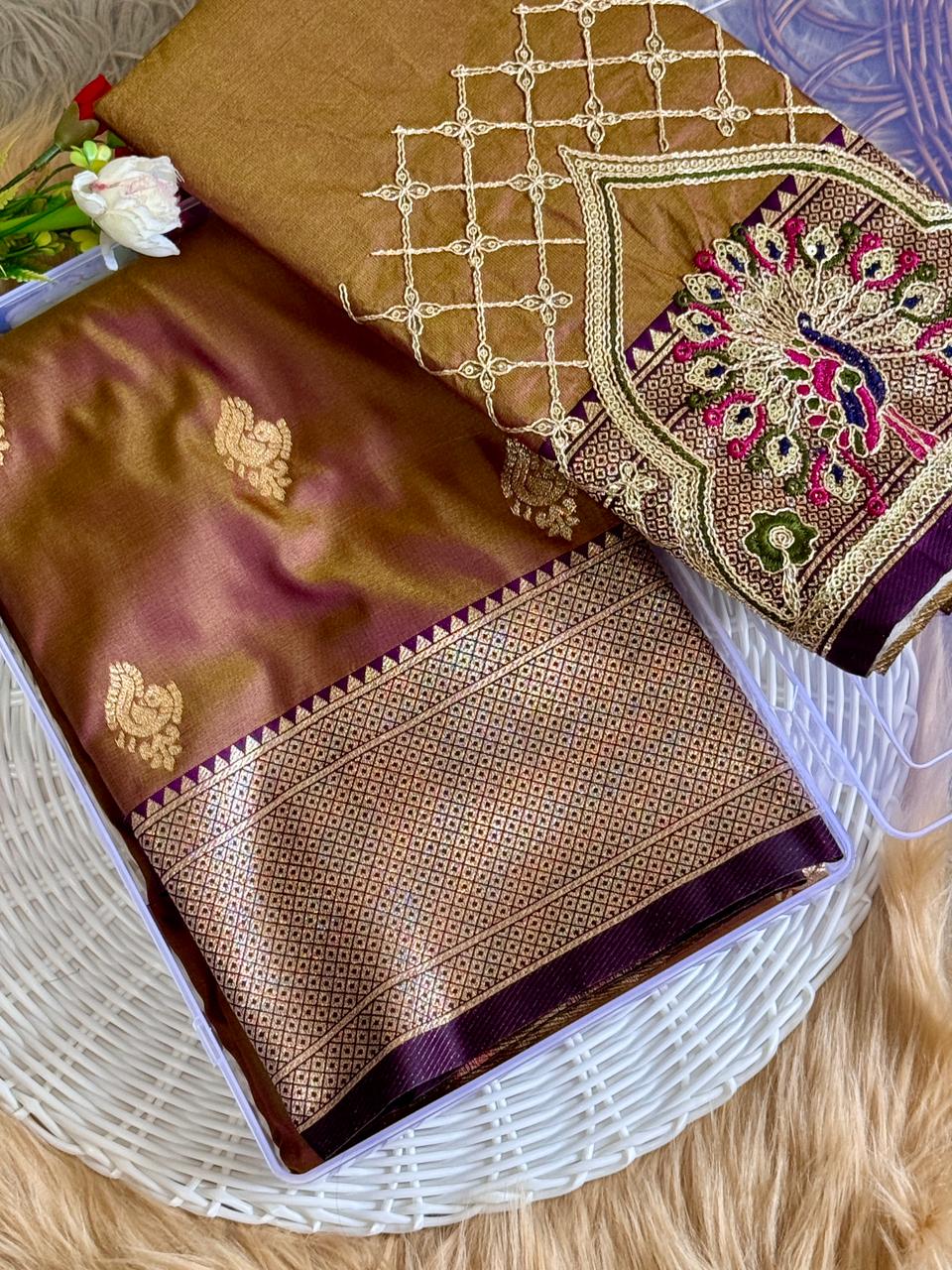 SA-7084 (WITH BOX)  SOFT SILK SAREE WITH BEAUTIFUL PAITHANI BORDER WITH MEENA PALLU AND WITH EMBROIDERY WORK BLOUSE