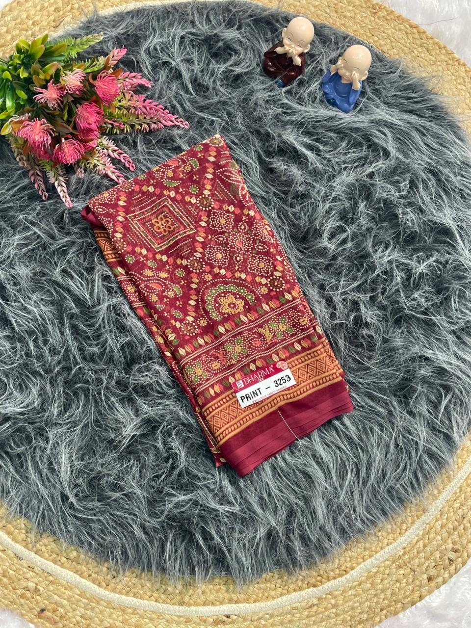 PRINT-3253 RENIYAL FABRIC SAREE WITH BEAUTIFUL FLORAL PRINT WITH SOFT FABRIC