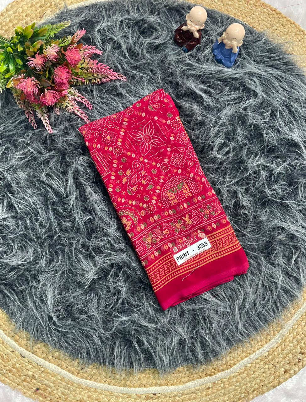 PRINT-3253 RENIYAL FABRIC SAREE WITH BEAUTIFUL FLORAL PRINT WITH SOFT FABRIC