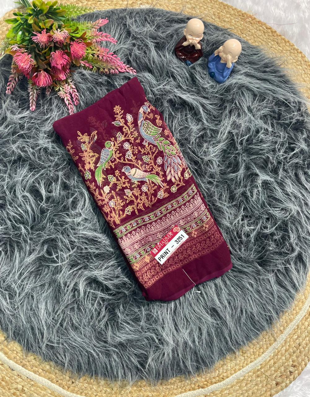 PRINT-3251 RENIYAL FABRIC SAREE WITH BEAUTIFUL FLORAL PRINT WITH SOFT FABRIC