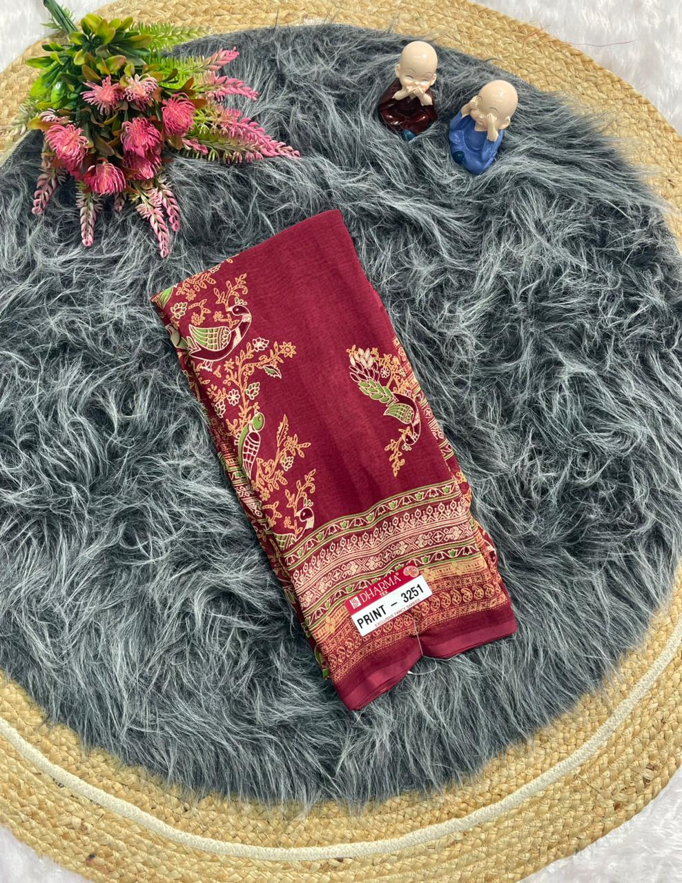 PRINT-3251 RENIYAL FABRIC SAREE WITH BEAUTIFUL FLORAL PRINT WITH SOFT FABRIC
