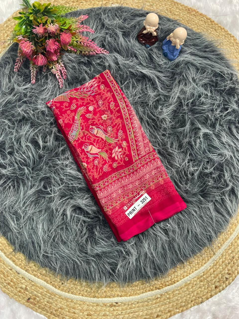 PRINT-3251 RENIYAL FABRIC SAREE WITH BEAUTIFUL FLORAL PRINT WITH SOFT FABRIC