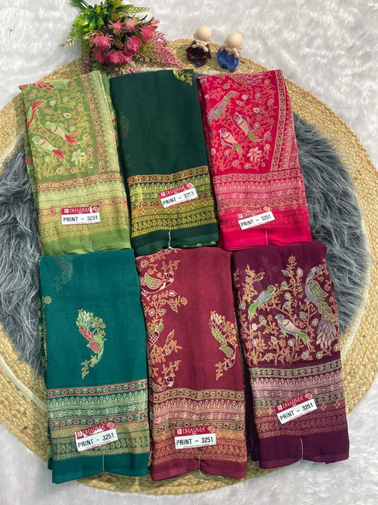 PRINT-3251 RENIYAL FABRIC SAREE WITH BEAUTIFUL FLORAL PRINT WITH SOFT FABRIC