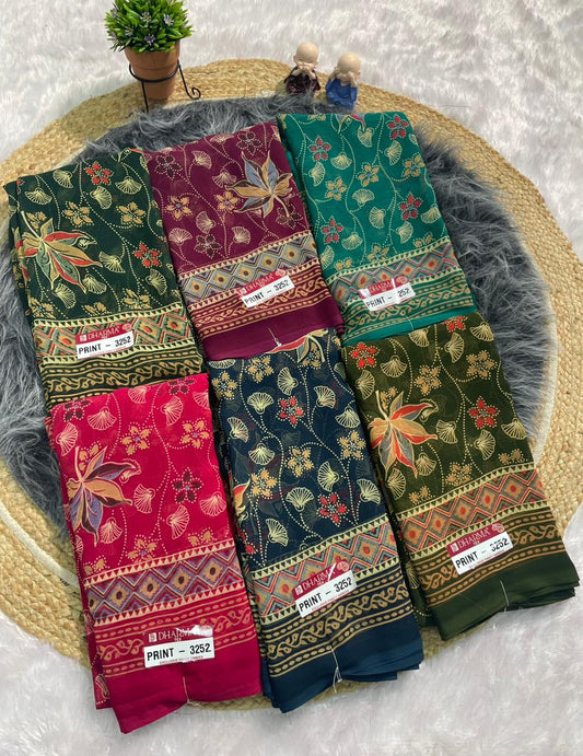 PRINT-3252 RENIYAL FABRIC SAREE WITH BEAUTIFUL FLORAL PRINT WITH SOFT FABRIC