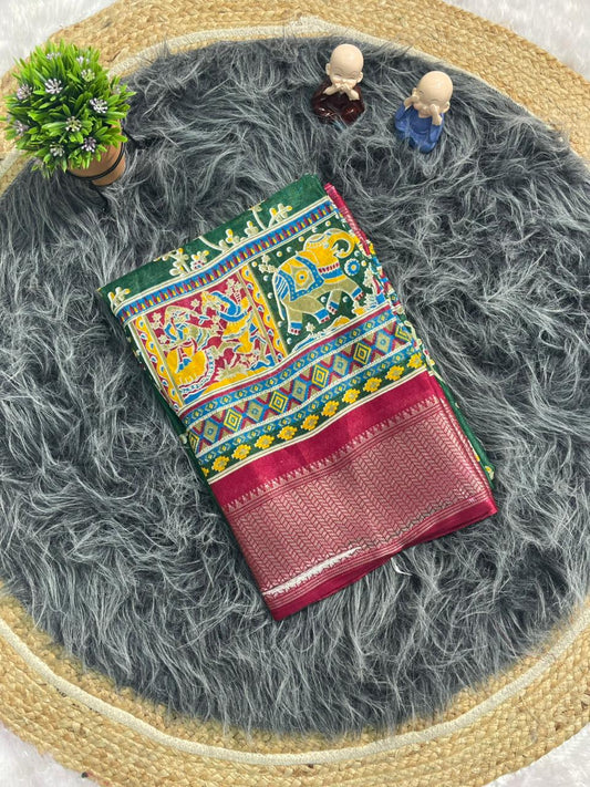 CP-7142 DOLA SILK FABRIC SAREE WITH BEAUTIFUL DESIGN WITH POSITION TYPE PRINT AND JHAL DEISGN ON BODY WITH BLOUSE