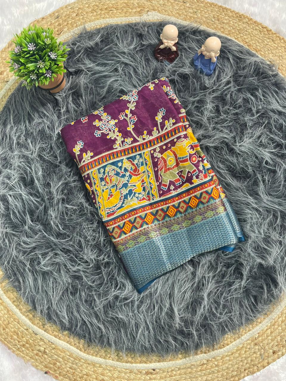CP-7142 DOLA SILK FABRIC SAREE WITH BEAUTIFUL DESIGN WITH POSITION TYPE PRINT AND JHAL DEISGN ON BODY WITH BLOUSE