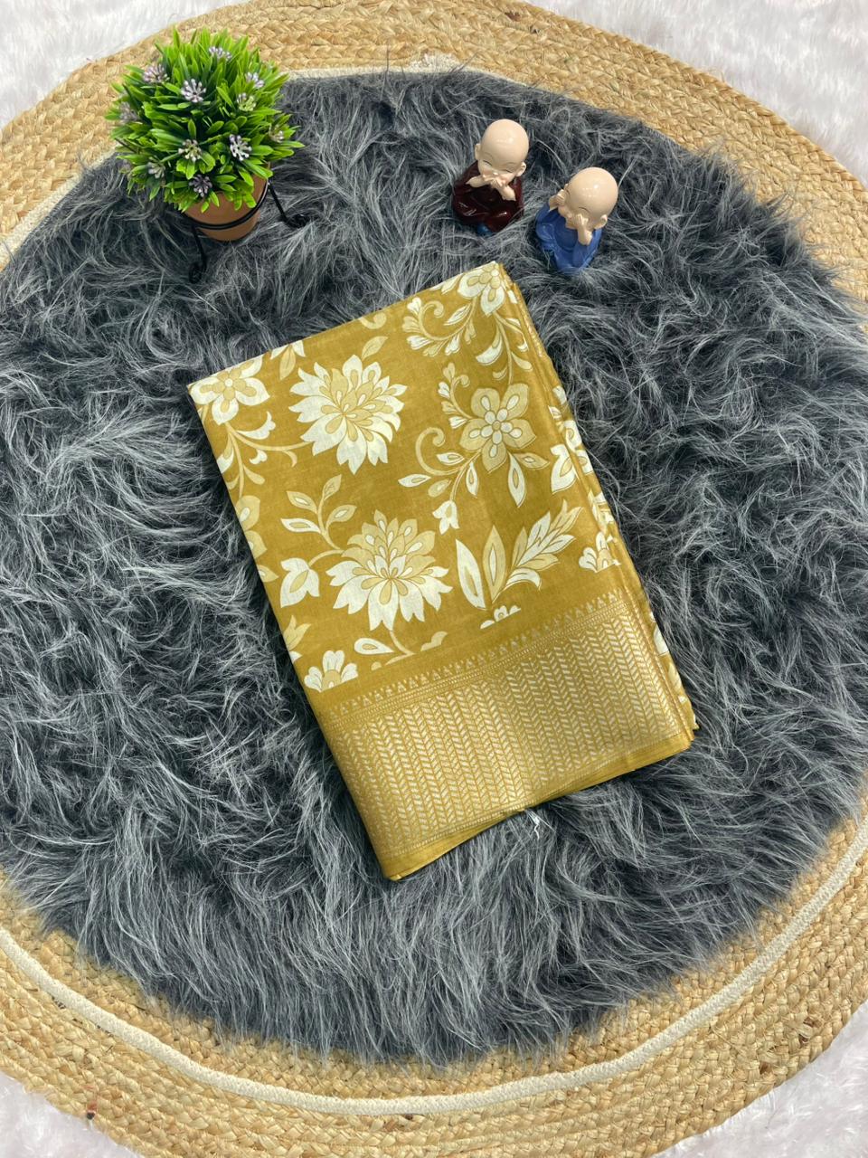 CP-7144 DOLA SILK FABRIC SAREE WITH FLOWER PRINT ON SAREE WITH BEAUTIFUL BORDER WITH BLOUSE