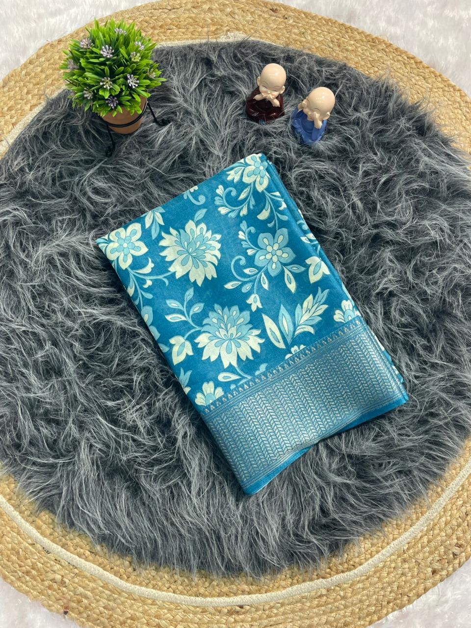 CP-7144 DOLA SILK FABRIC SAREE WITH FLOWER PRINT ON SAREE WITH BEAUTIFUL BORDER WITH BLOUSE