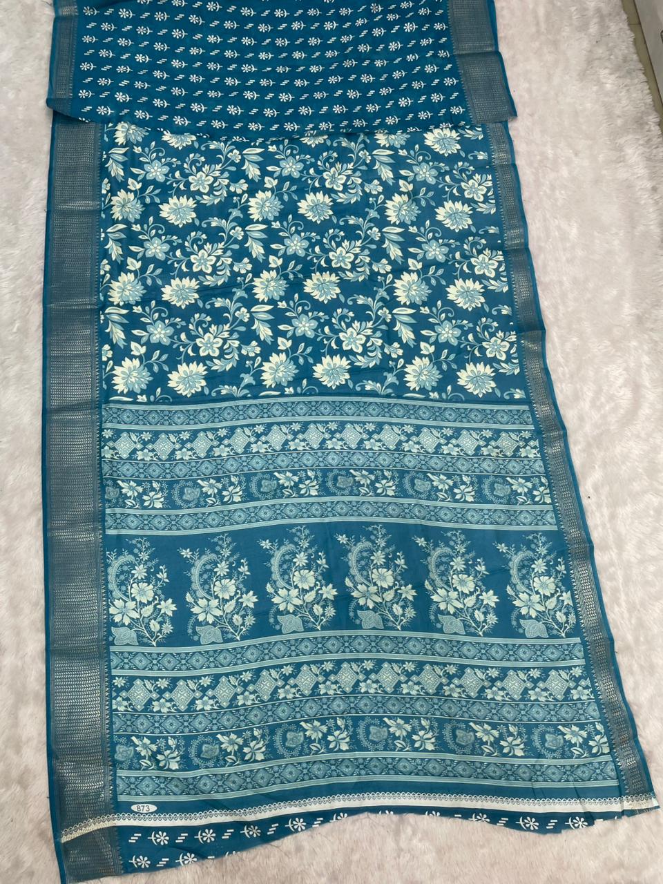 CP-7144 DOLA SILK FABRIC SAREE WITH FLOWER PRINT ON SAREE WITH BEAUTIFUL BORDER WITH BLOUSE