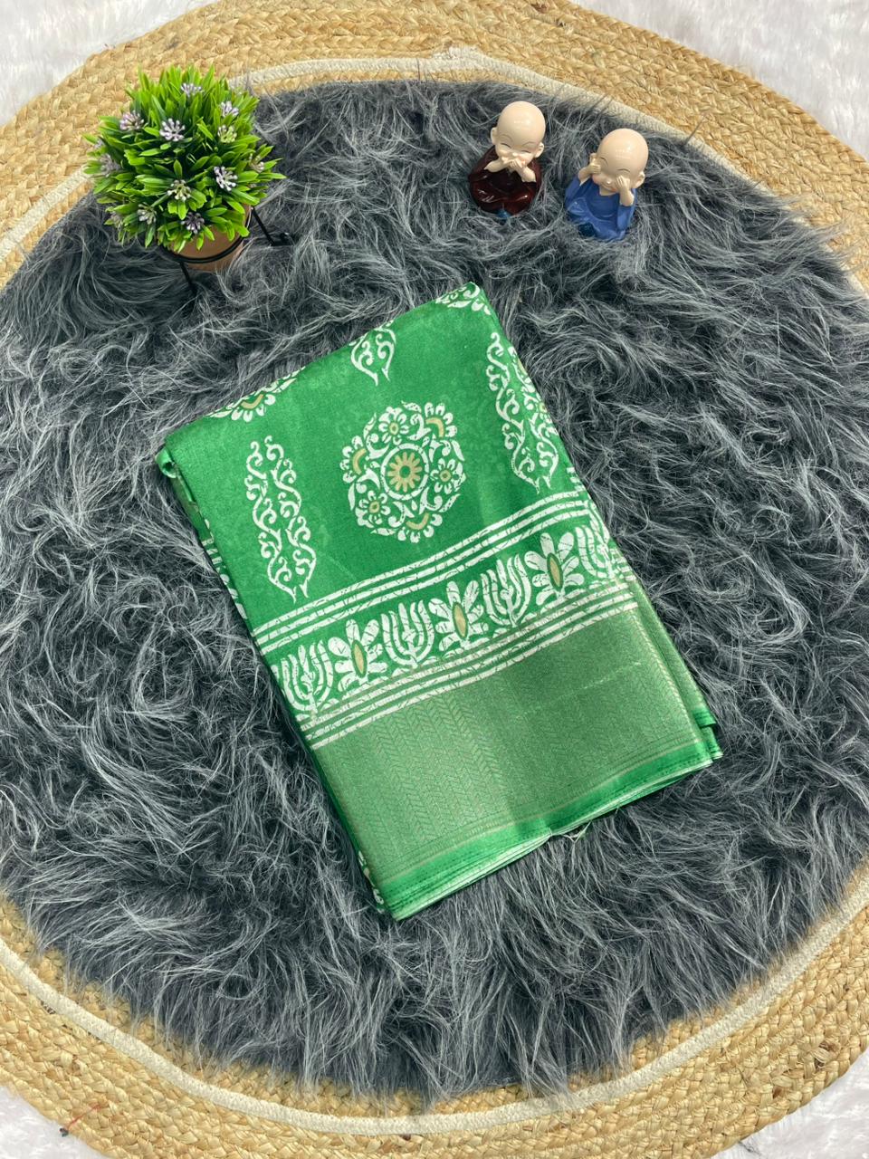 CP-7143 DOLA SILK FABRIC SAREE WITH FLOWER PRINT ON SAREE WITH BEAUTIFUL BORDER WITH BLOUSE
