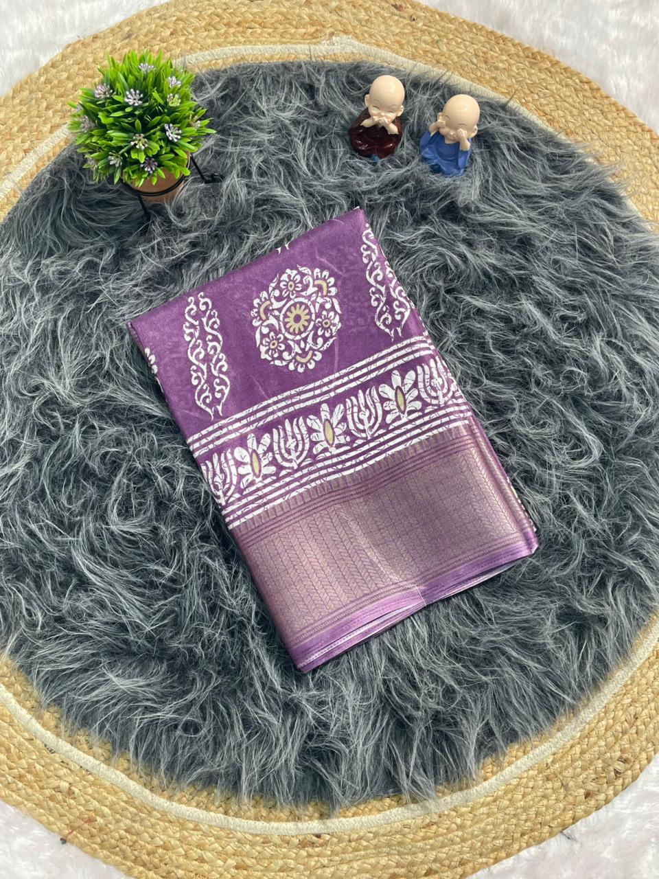 CP-7143 DOLA SILK FABRIC SAREE WITH FLOWER PRINT ON SAREE WITH BEAUTIFUL BORDER WITH BLOUSE