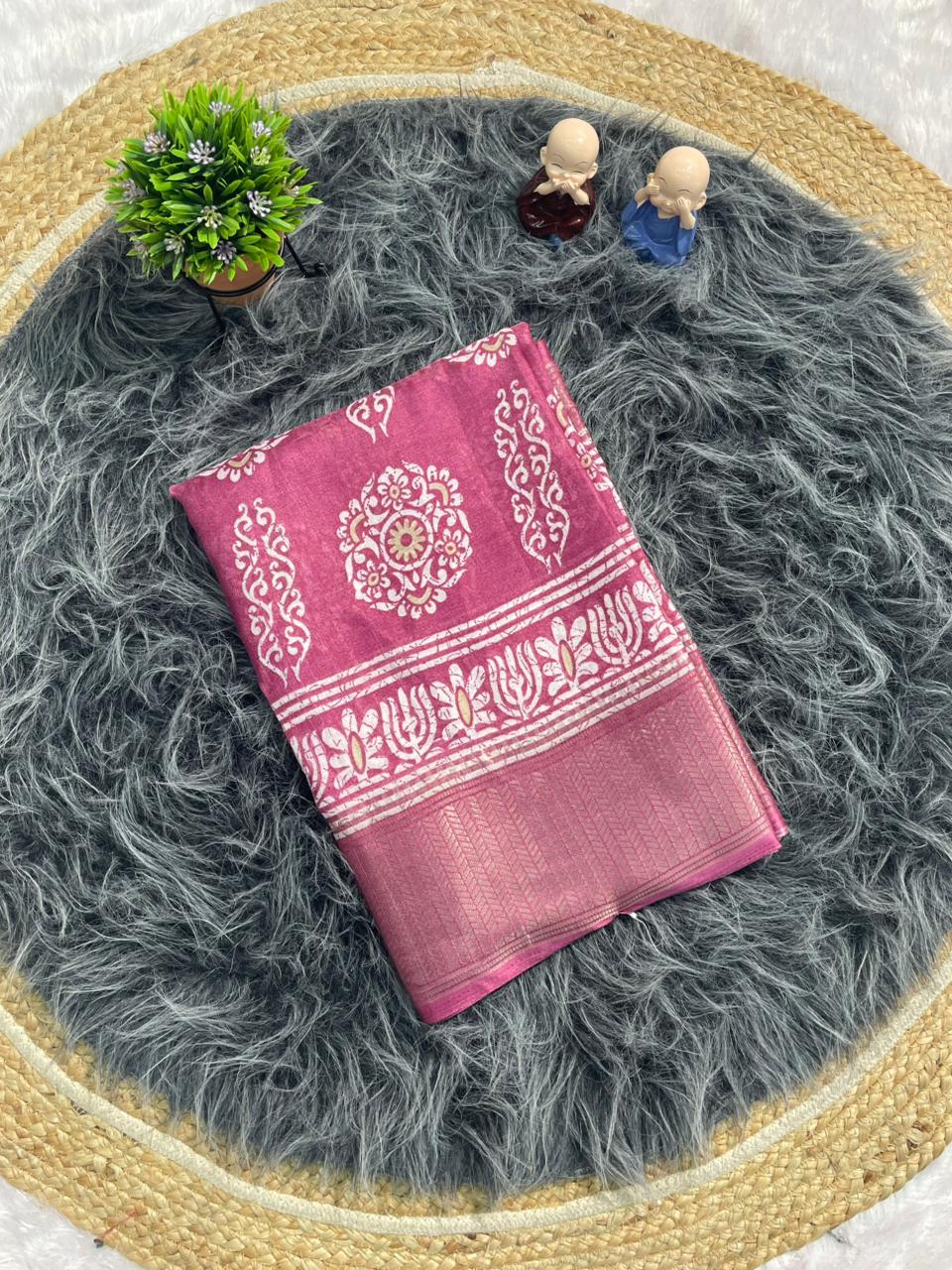 CP-7143 DOLA SILK FABRIC SAREE WITH FLOWER PRINT ON SAREE WITH BEAUTIFUL BORDER WITH BLOUSE