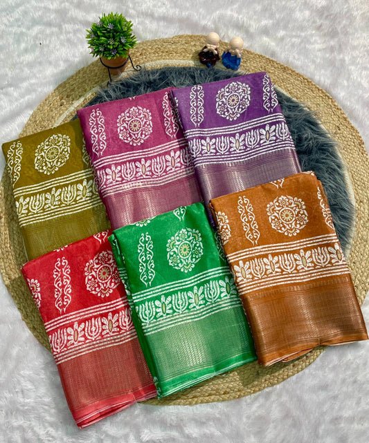 CP-7143 DOLA SILK FABRIC SAREE WITH FLOWER PRINT ON SAREE WITH BEAUTIFUL BORDER WITH BLOUSE