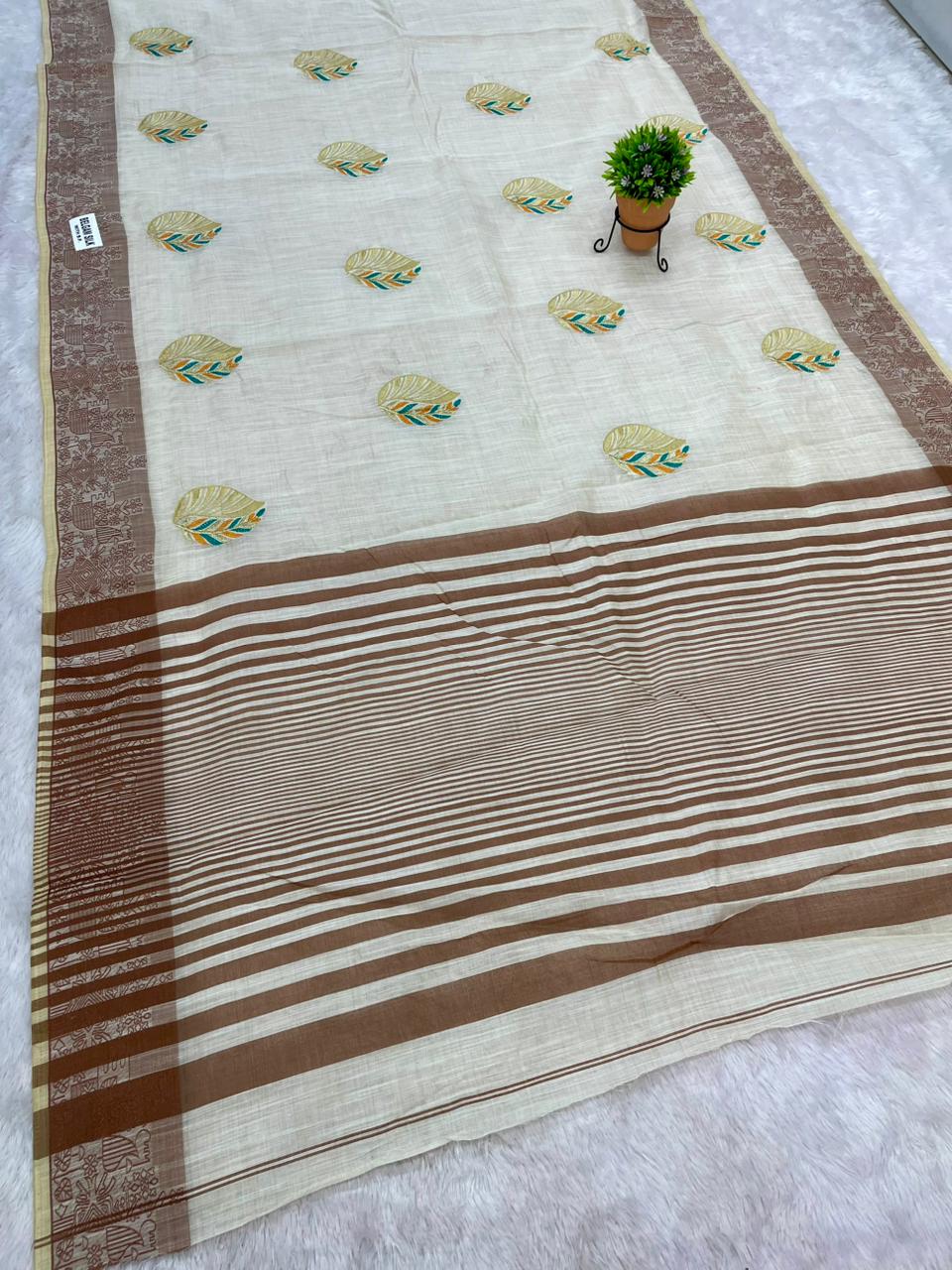 CT-BELGAM SILK SUTI COTTON FABRIC SAREE WITH BEAUTIFUL DESIGN WITH CONTRAST PALLU AND BORDER WITH BLOUSE