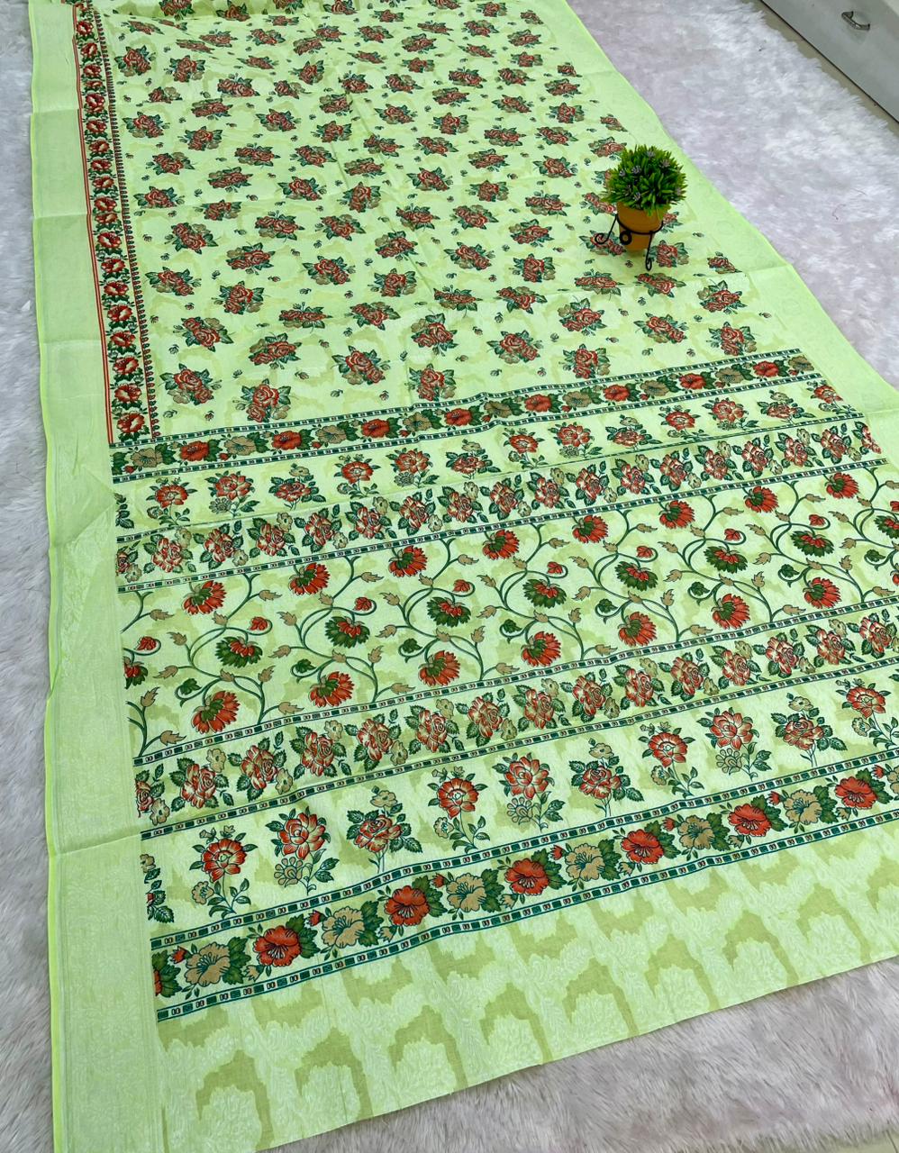 CT-NAGAR DEVI SUTI COTTON FABRIC SAREE WITH BEAUTIFUL RICH PALLU WITH FLORAL DESIGN AND WITHOUT BLOUSE
