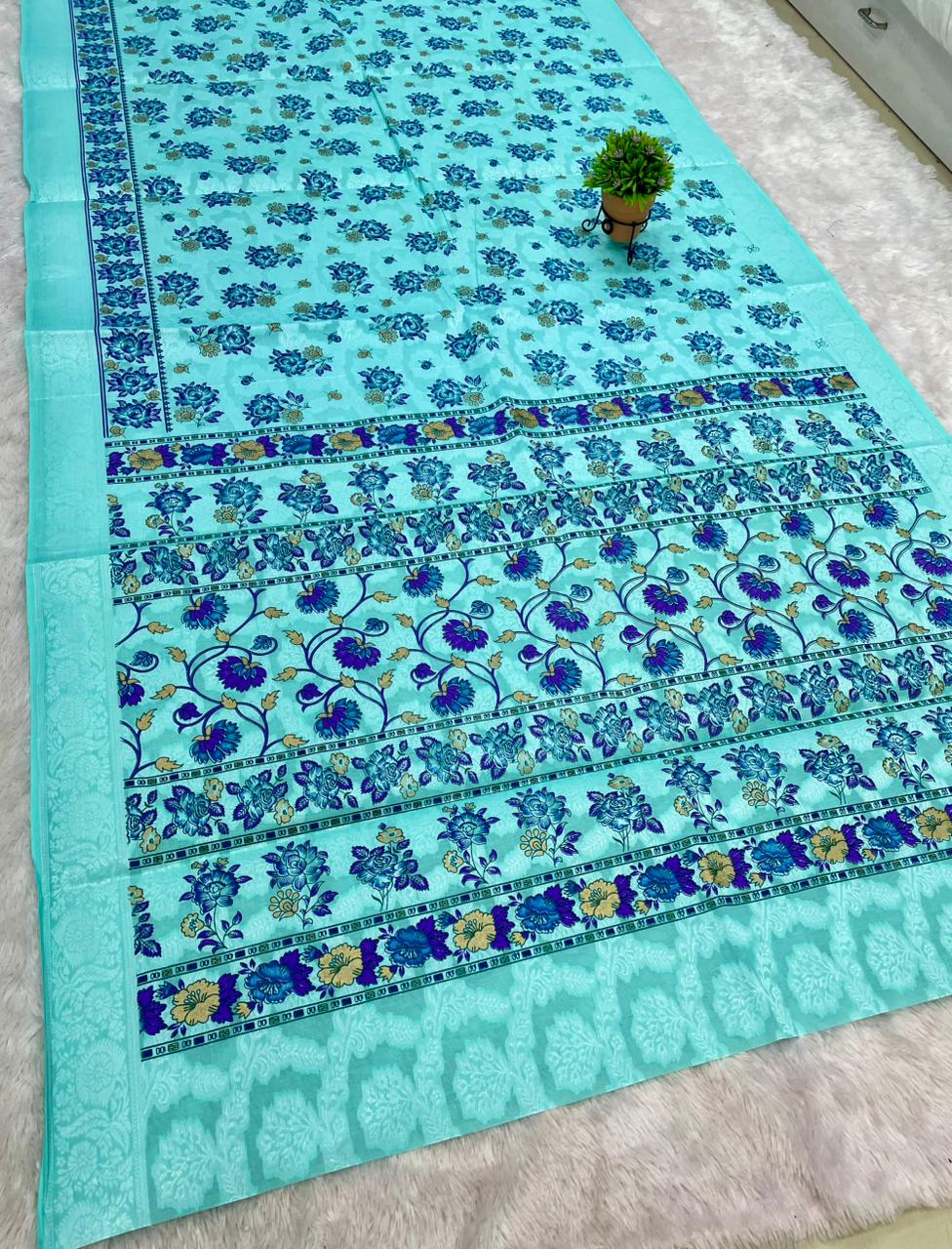 CT-NAGAR DEVI SUTI COTTON FABRIC SAREE WITH BEAUTIFUL RICH PALLU WITH FLORAL DESIGN AND WITHOUT BLOUSE