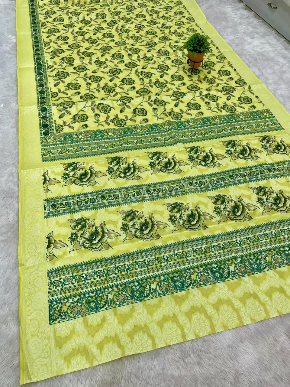 CT-NAGAR DEVI SUTI COTTON FABRIC SAREE WITH BEAUTIFUL RICH PALLU WITH FLORAL DESIGN AND WITHOUT BLOUSE