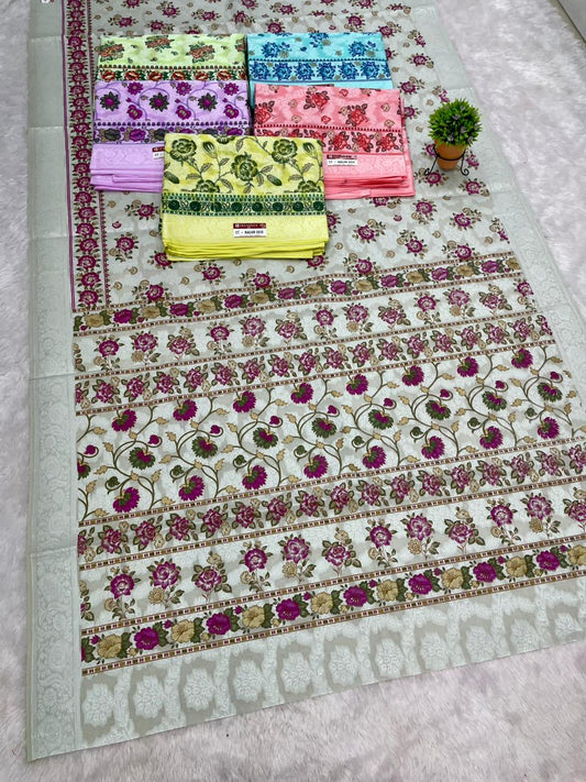 CT-NAGAR DEVI SUTI COTTON FABRIC SAREE WITH BEAUTIFUL RICH PALLU WITH FLORAL DESIGN AND WITHOUT BLOUSE