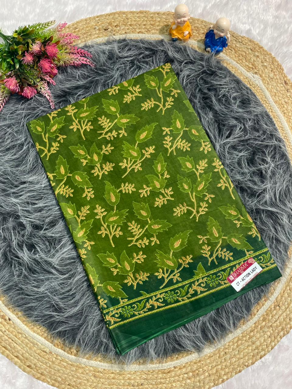 CT-ACTION LADY SUTI PURE COTTON FABRIC SAREE WITH  BEAUTIFUL FLORAL DESIGN AND WITHOUT BLOUSE