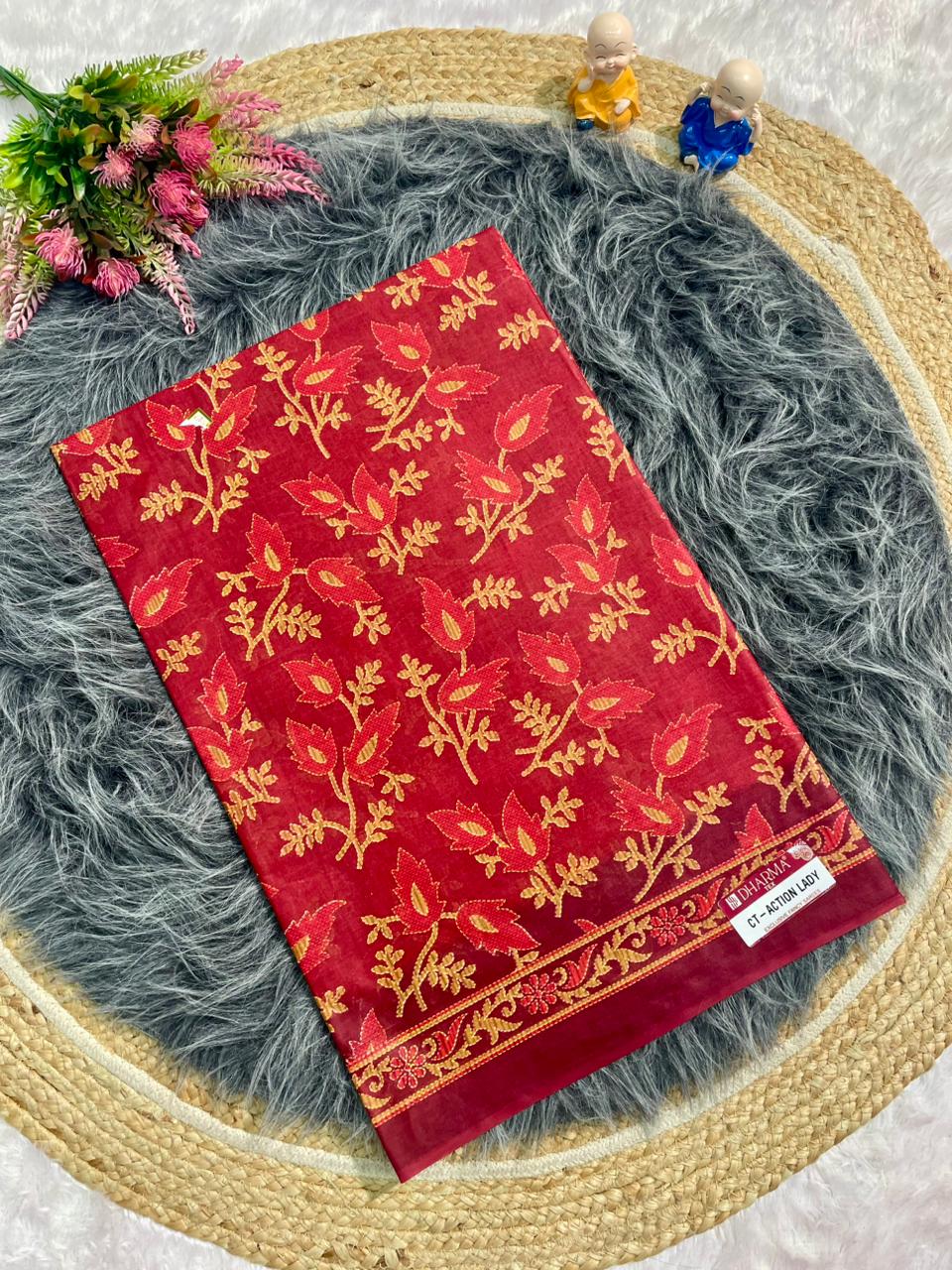 CT-ACTION LADY SUTI PURE COTTON FABRIC SAREE WITH  BEAUTIFUL FLORAL DESIGN AND WITHOUT BLOUSE