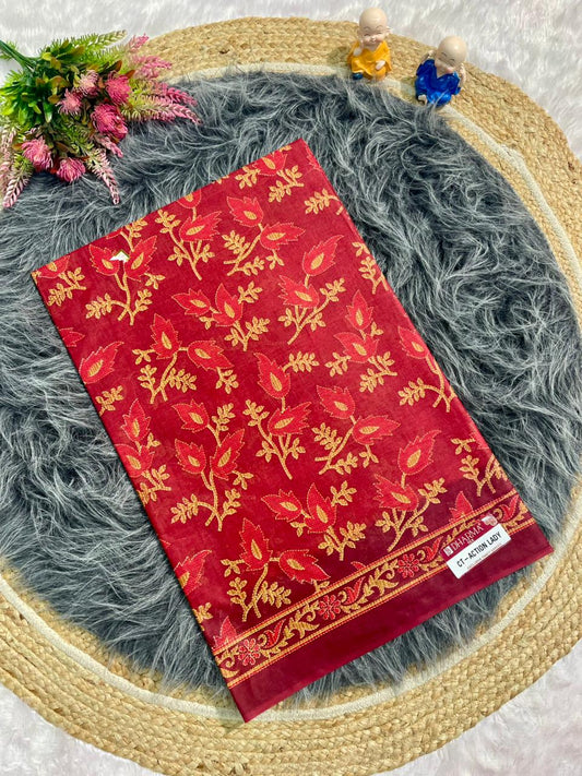 CT-ACTION LADY SUTI PURE COTTON FABRIC SAREE WITH  BEAUTIFUL FLORAL DESIGN AND WITHOUT BLOUSE