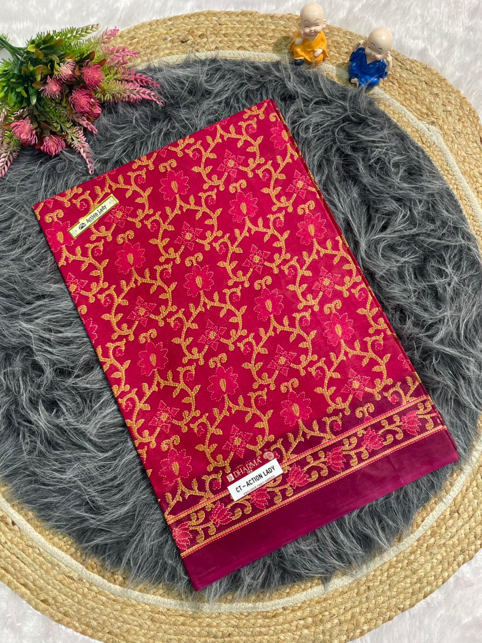 CT-ACTION LADY SUTI PURE COTTON FABRIC SAREE WITH  BEAUTIFUL FLORAL DESIGN AND WITHOUT BLOUSE