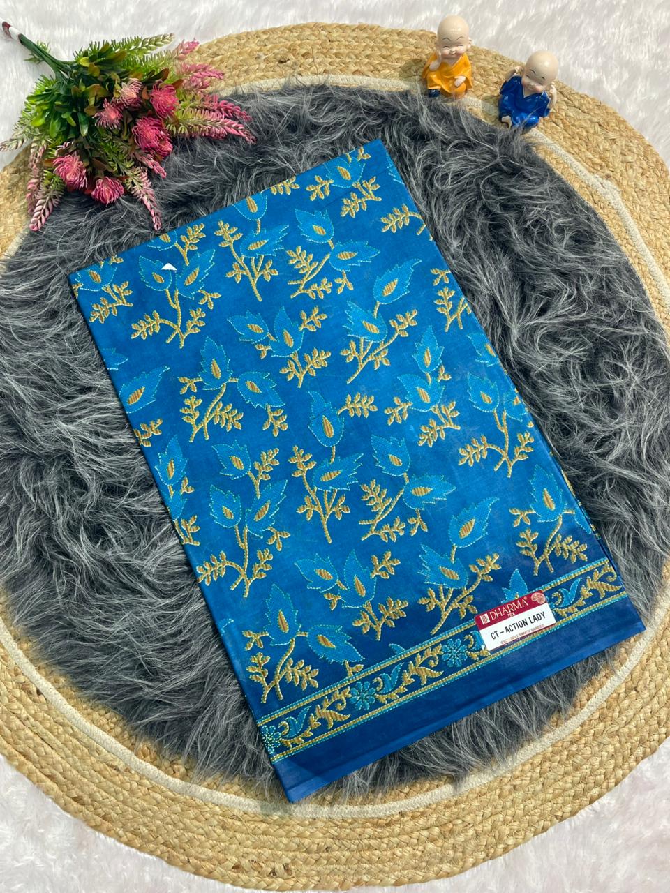 CT-ACTION LADY SUTI PURE COTTON FABRIC SAREE WITH  BEAUTIFUL FLORAL DESIGN AND WITHOUT BLOUSE