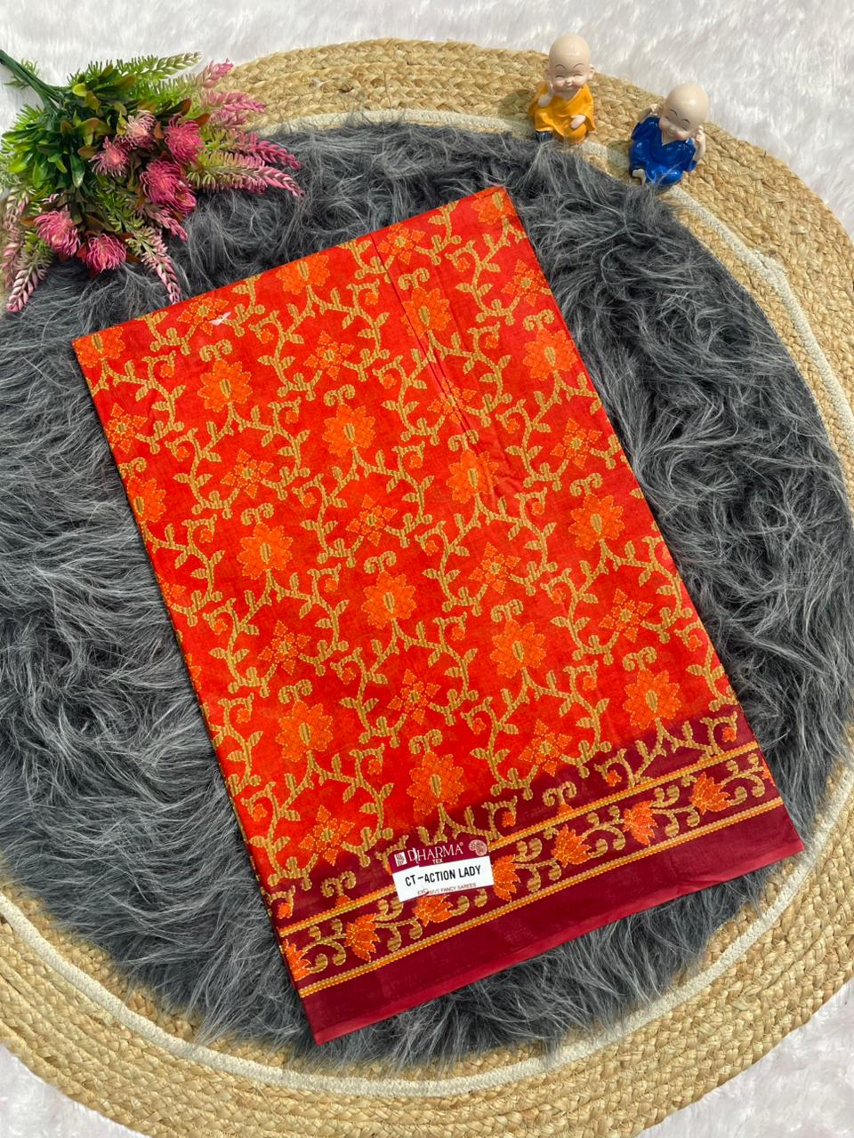 CT-ACTION LADY SUTI PURE COTTON FABRIC SAREE WITH  BEAUTIFUL FLORAL DESIGN AND WITHOUT BLOUSE