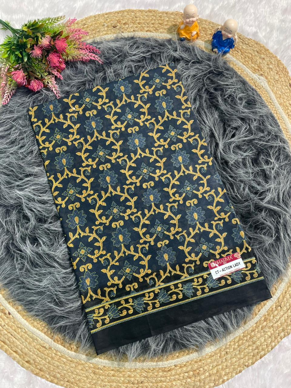 CT-ACTION LADY SUTI PURE COTTON FABRIC SAREE WITH  BEAUTIFUL FLORAL DESIGN AND WITHOUT BLOUSE