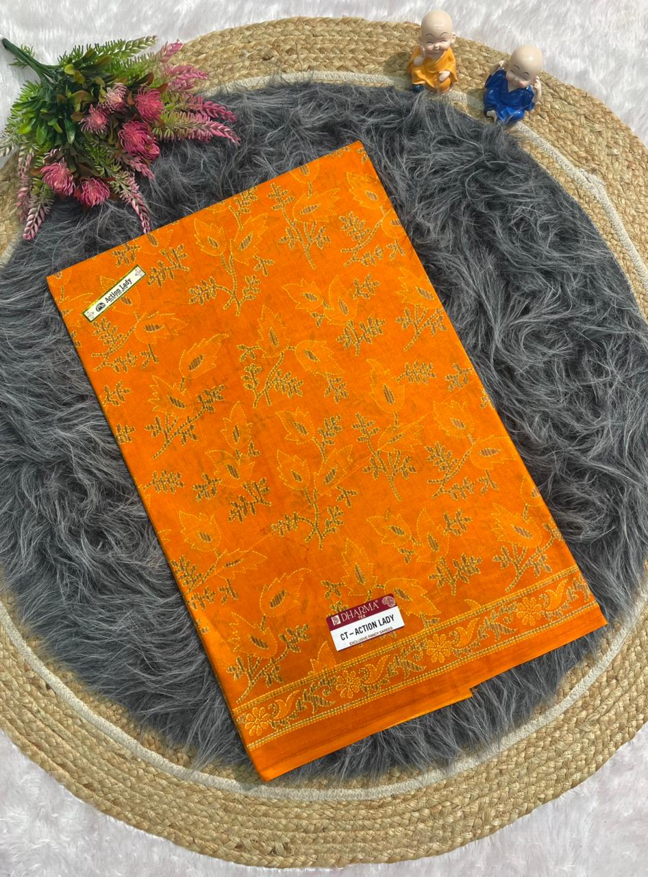 CT-ACTION LADY SUTI PURE COTTON FABRIC SAREE WITH  BEAUTIFUL FLORAL DESIGN AND WITHOUT BLOUSE