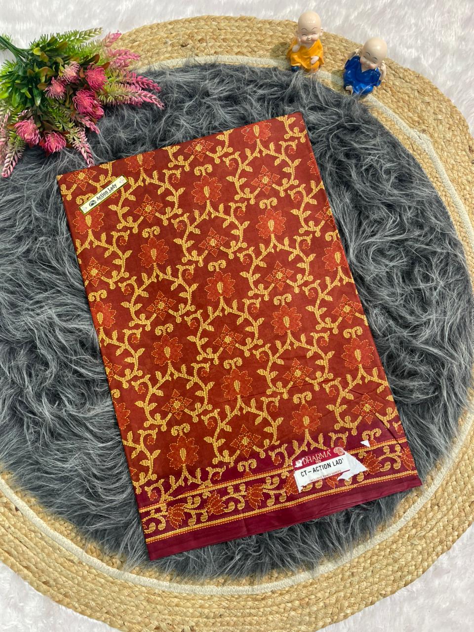 CT-ACTION LADY SUTI PURE COTTON FABRIC SAREE WITH  BEAUTIFUL FLORAL DESIGN AND WITHOUT BLOUSE