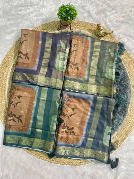DP-4056  MAL COTTON FABRIC SAREE WITH CHIT PALLU WITH BEAUTIFUL DESIGN ALL OVER ON SAREE WITH LUXURY TASSELS WITH BLOUSE