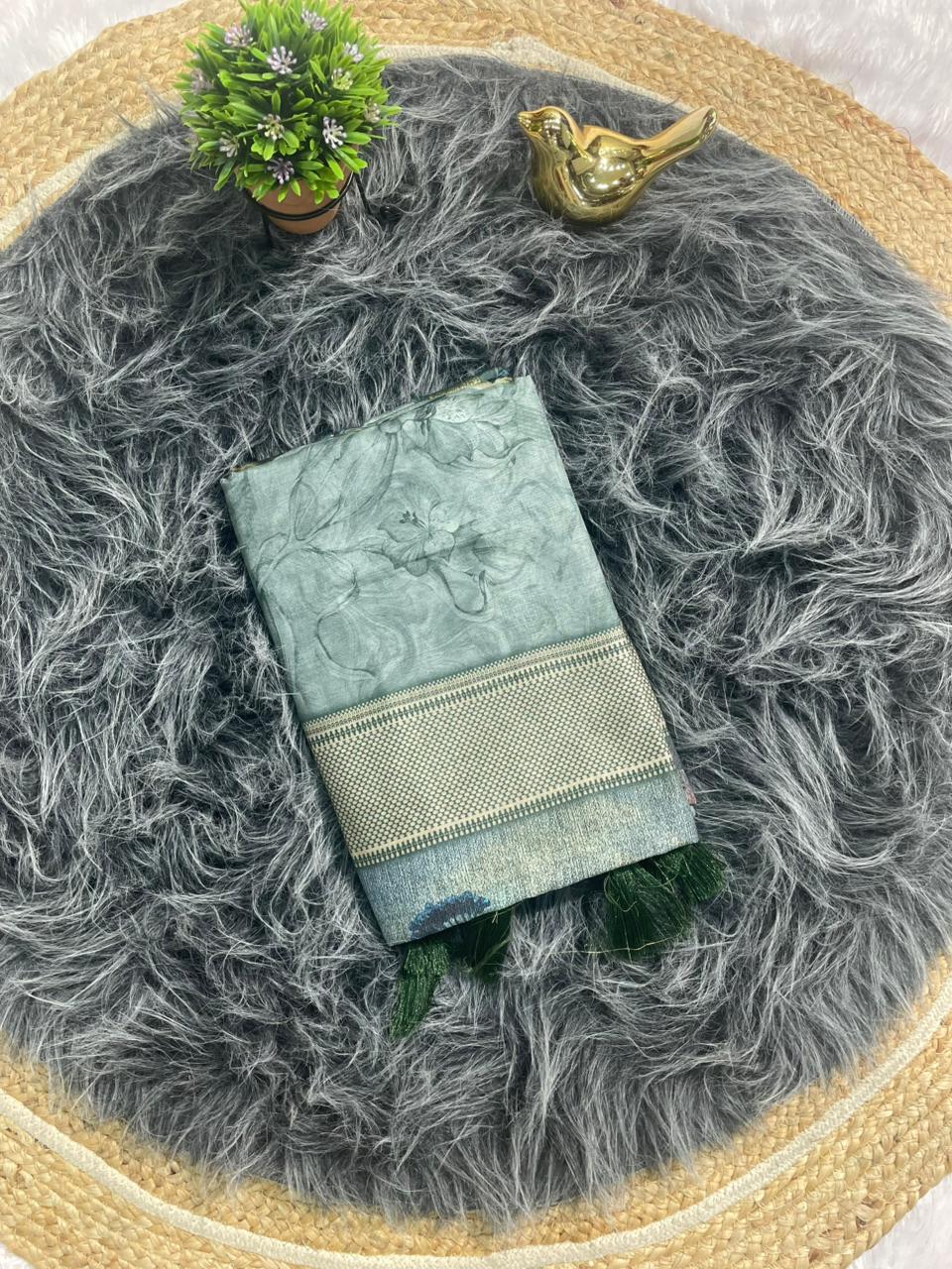 DP-4052  MAL COTTON FABRIC SAREE WITH RICH APLLU DESIGN WITH BEAUTIFUYL DIGITAL PRINT DESIGN WITH BEAUTIFUL PEACOCK DESIGN WITH JACAURD BORDER