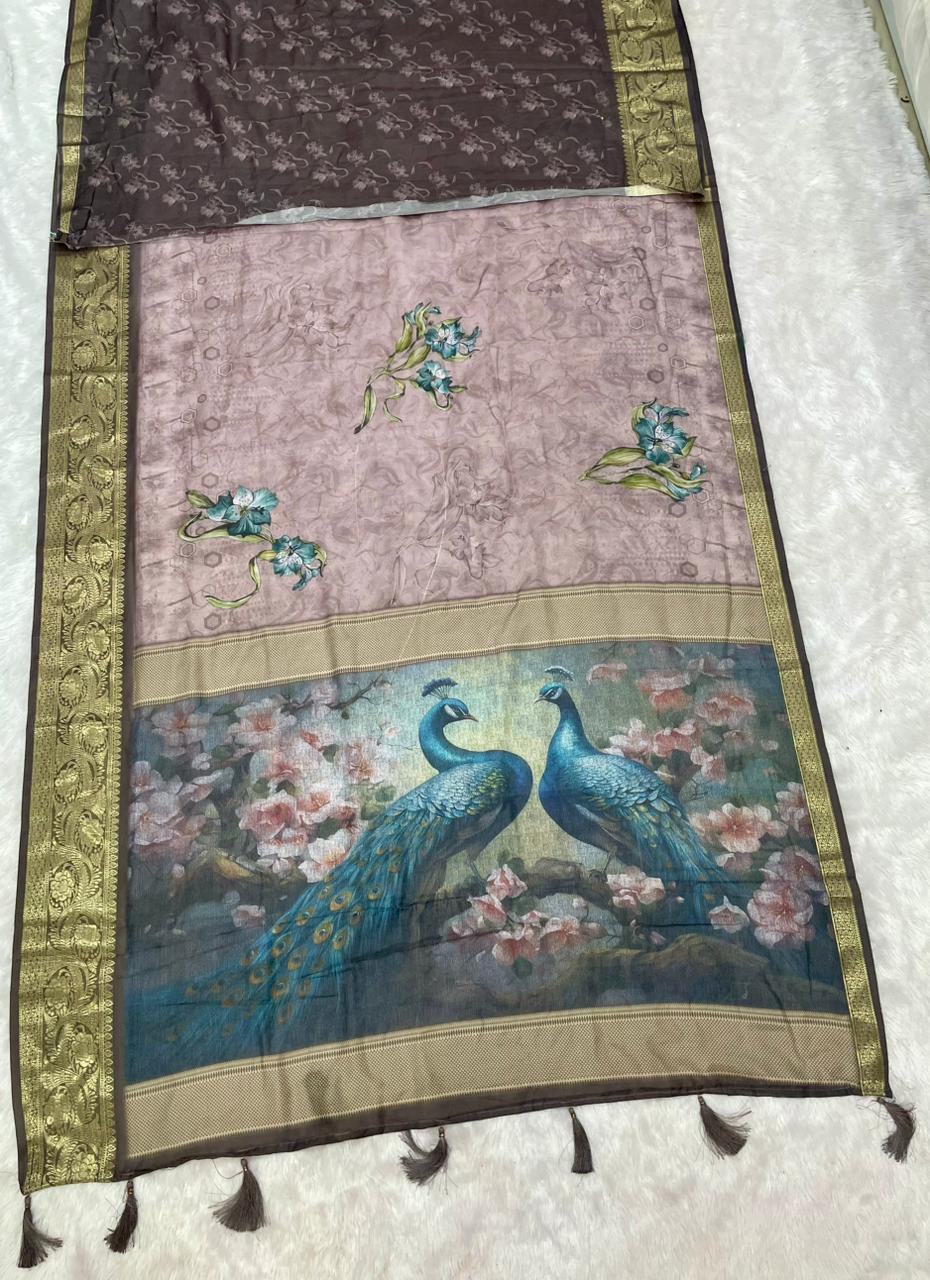 DP-4052  MAL COTTON FABRIC SAREE WITH RICH APLLU DESIGN WITH BEAUTIFUYL DIGITAL PRINT DESIGN WITH BEAUTIFUL PEACOCK DESIGN WITH JACAURD BORDER