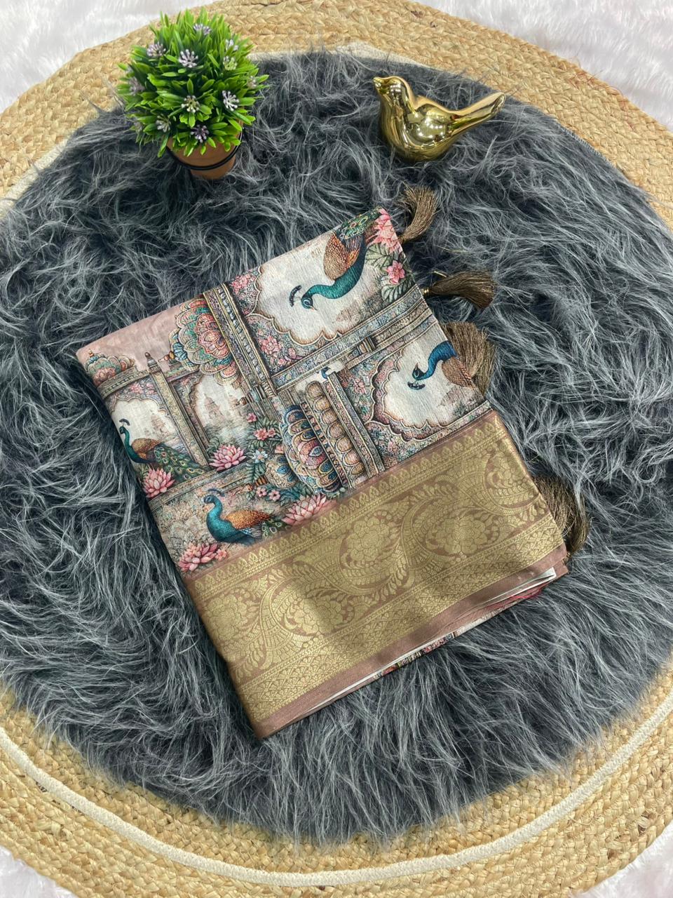 DP-4053  MAL COTTON FABRIC SAREE WITH OPEN PALLU DESIGN WITH BEAUTIFUYL DIGITAL PRINT DESIGN WITH BRAUTIFUL PEACOCK DESIGN WITH JACAURD BORDER