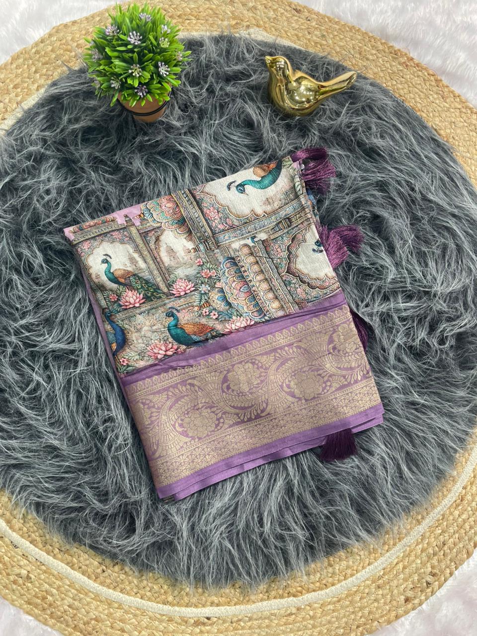 DP-4053  MAL COTTON FABRIC SAREE WITH OPEN PALLU DESIGN WITH BEAUTIFUYL DIGITAL PRINT DESIGN WITH BRAUTIFUL PEACOCK DESIGN WITH JACAURD BORDER