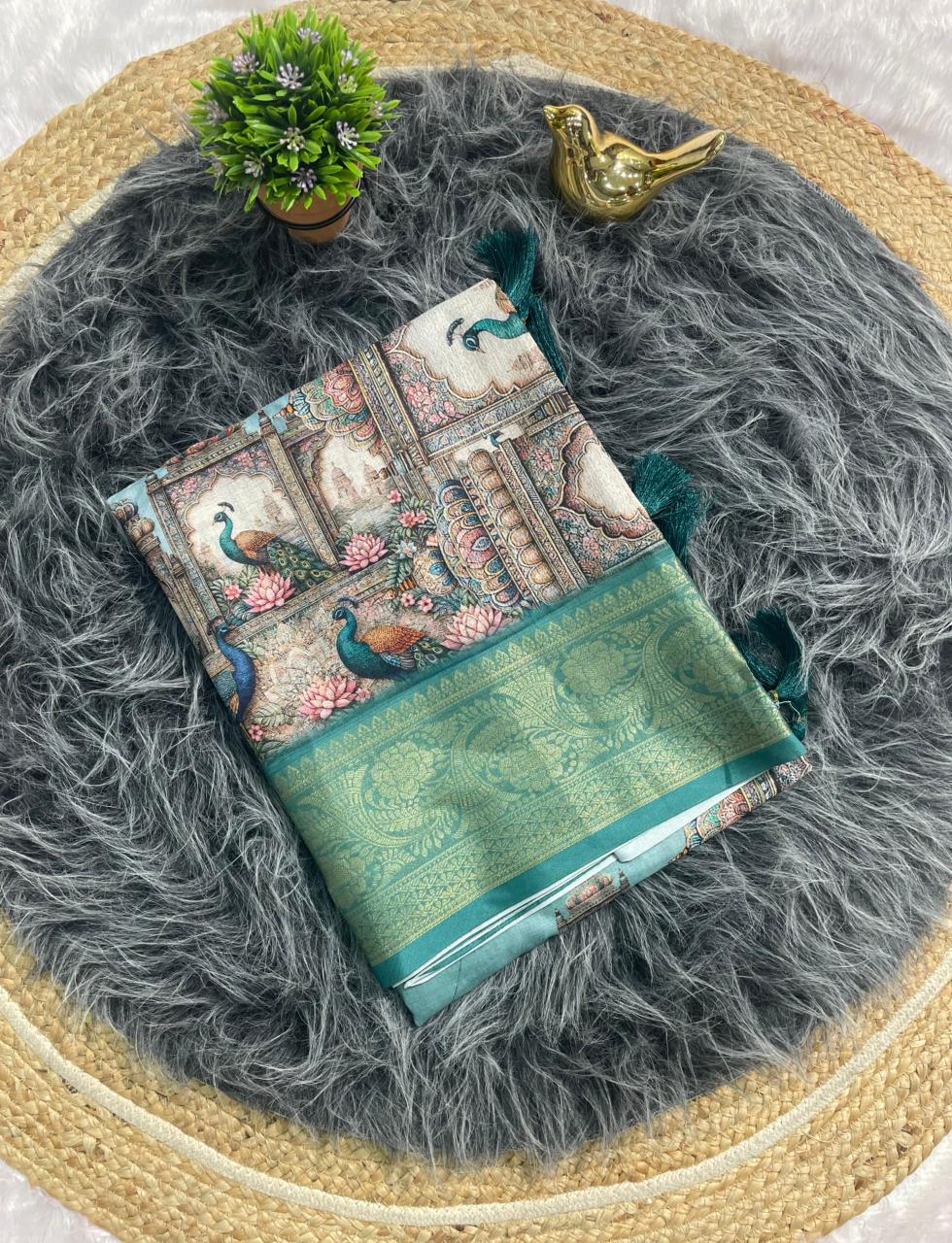 DP-4053  MAL COTTON FABRIC SAREE WITH OPEN PALLU DESIGN WITH BEAUTIFUYL DIGITAL PRINT DESIGN WITH BRAUTIFUL PEACOCK DESIGN WITH JACAURD BORDER