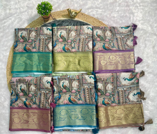 DP-4053  MAL COTTON FABRIC SAREE WITH OPEN PALLU DESIGN WITH BEAUTIFUYL DIGITAL PRINT DESIGN WITH BRAUTIFUL PEACOCK DESIGN WITH JACAURD BORDER