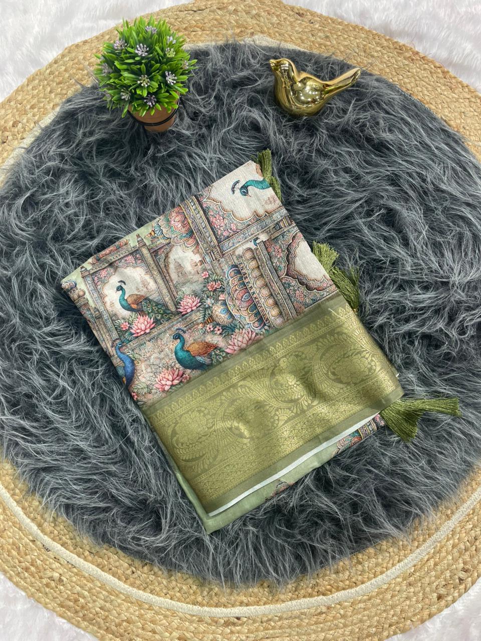 DP-4053  MAL COTTON FABRIC SAREE WITH OPEN PALLU DESIGN WITH BEAUTIFUYL DIGITAL PRINT DESIGN WITH BRAUTIFUL PEACOCK DESIGN WITH JACAURD BORDER