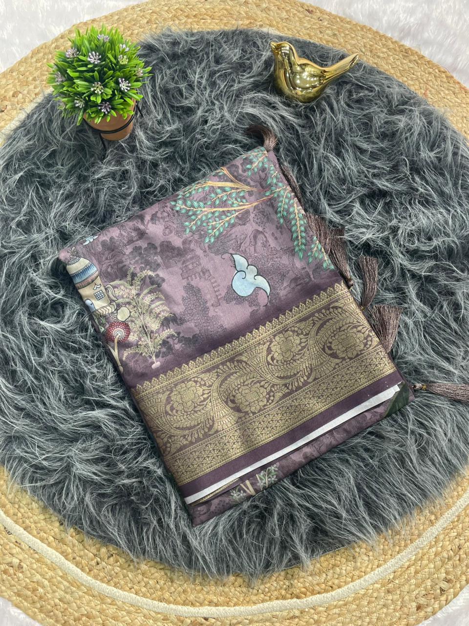 DP-4054 MAL COTTON FABRIC SAREE WITH OPEN PALLU DESIGN WITH BEAUTIFUYL DIGITAL PRINT DESIGN WITH JACAURD BORDER