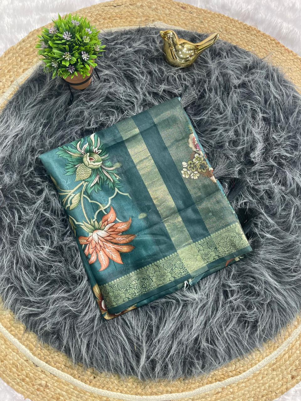 DP-4055 MAL COTTON FABRIC SAREE WITH BEAUTIFUL PALLU DESIGN WITH DIGITAL PRINT WITH FLORAL DESIGN WITH JACAURD BORDER