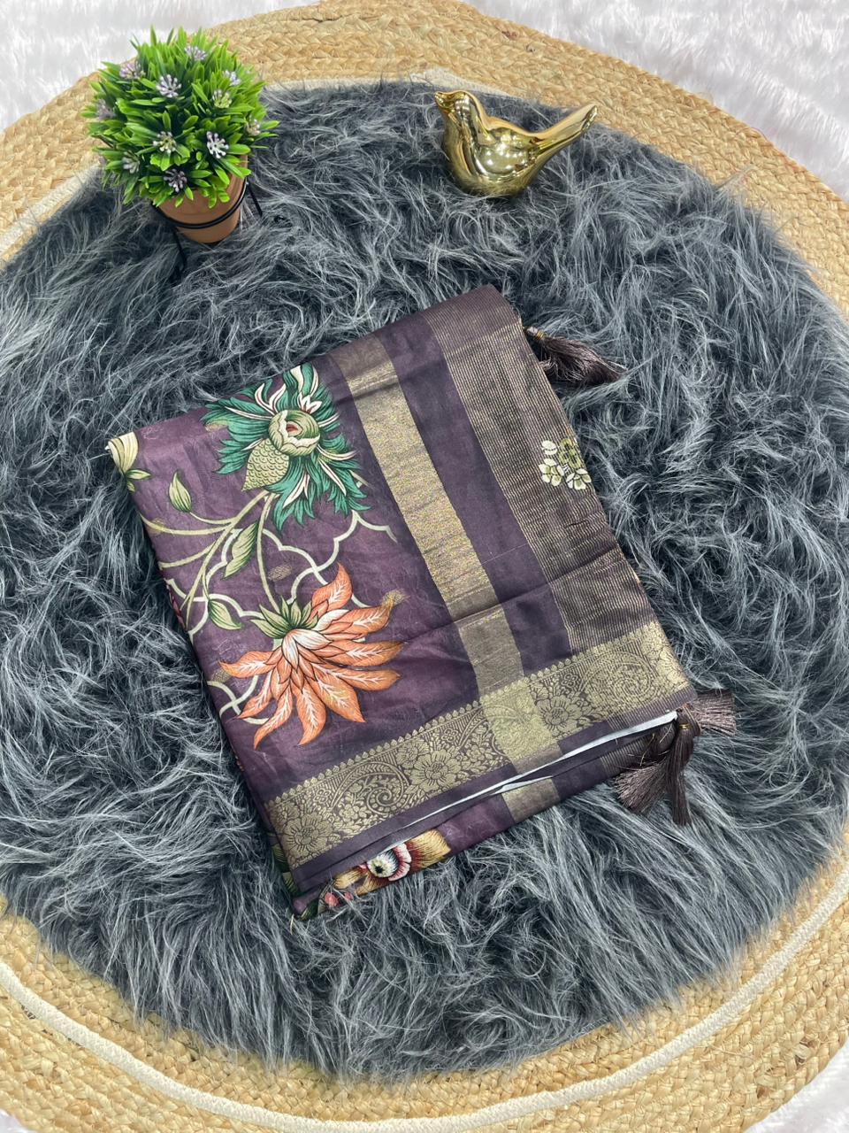 DP-4055 MAL COTTON FABRIC SAREE WITH BEAUTIFUL PALLU DESIGN WITH DIGITAL PRINT WITH FLORAL DESIGN WITH JACAURD BORDER