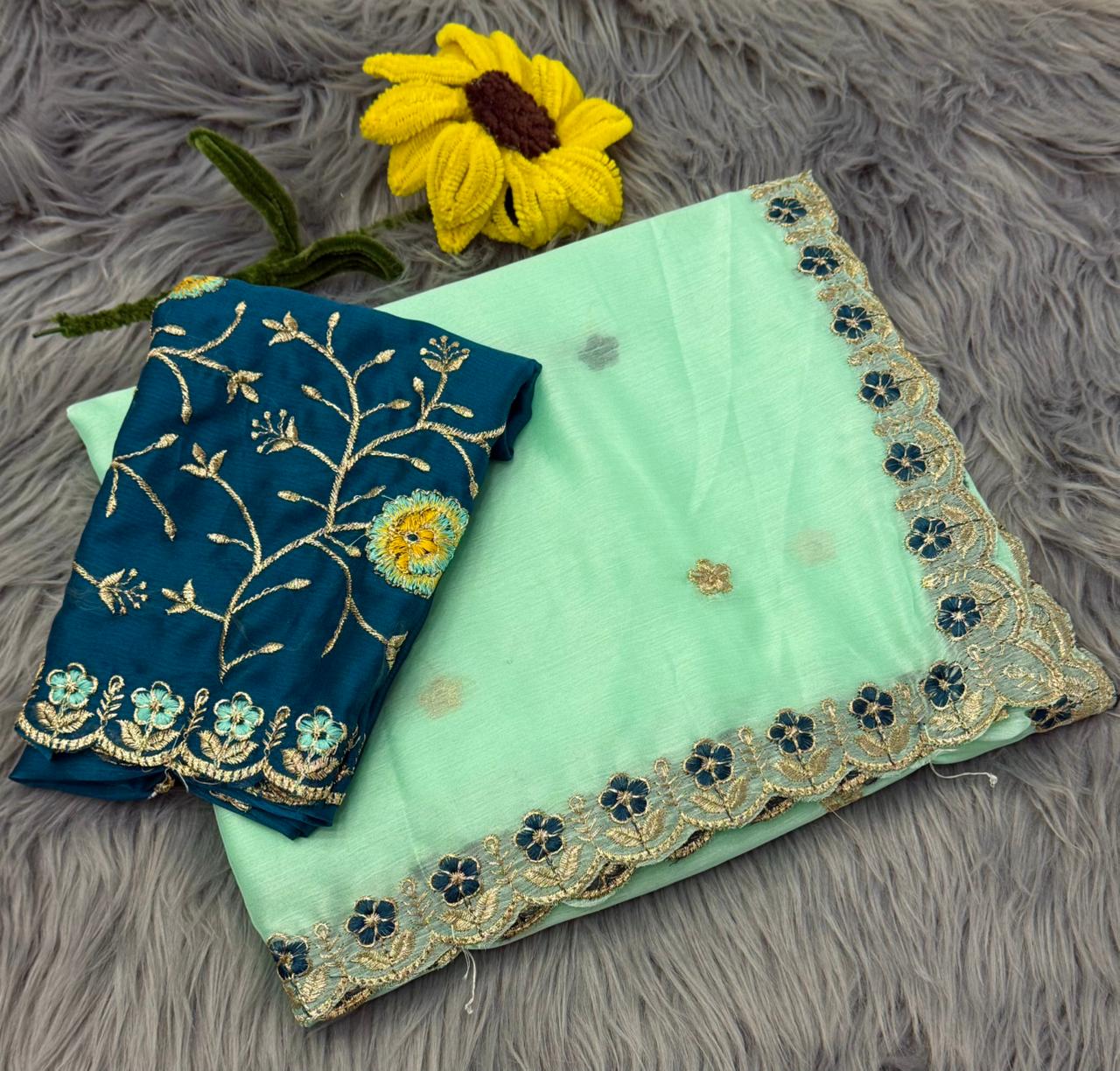 NN-2159 RANGOLI FABRIC SAREE WITH BEAUTIFUL DESIGN WITH EMBROIDERY AND THREAD WORK WITH HEAVY BLOUSE