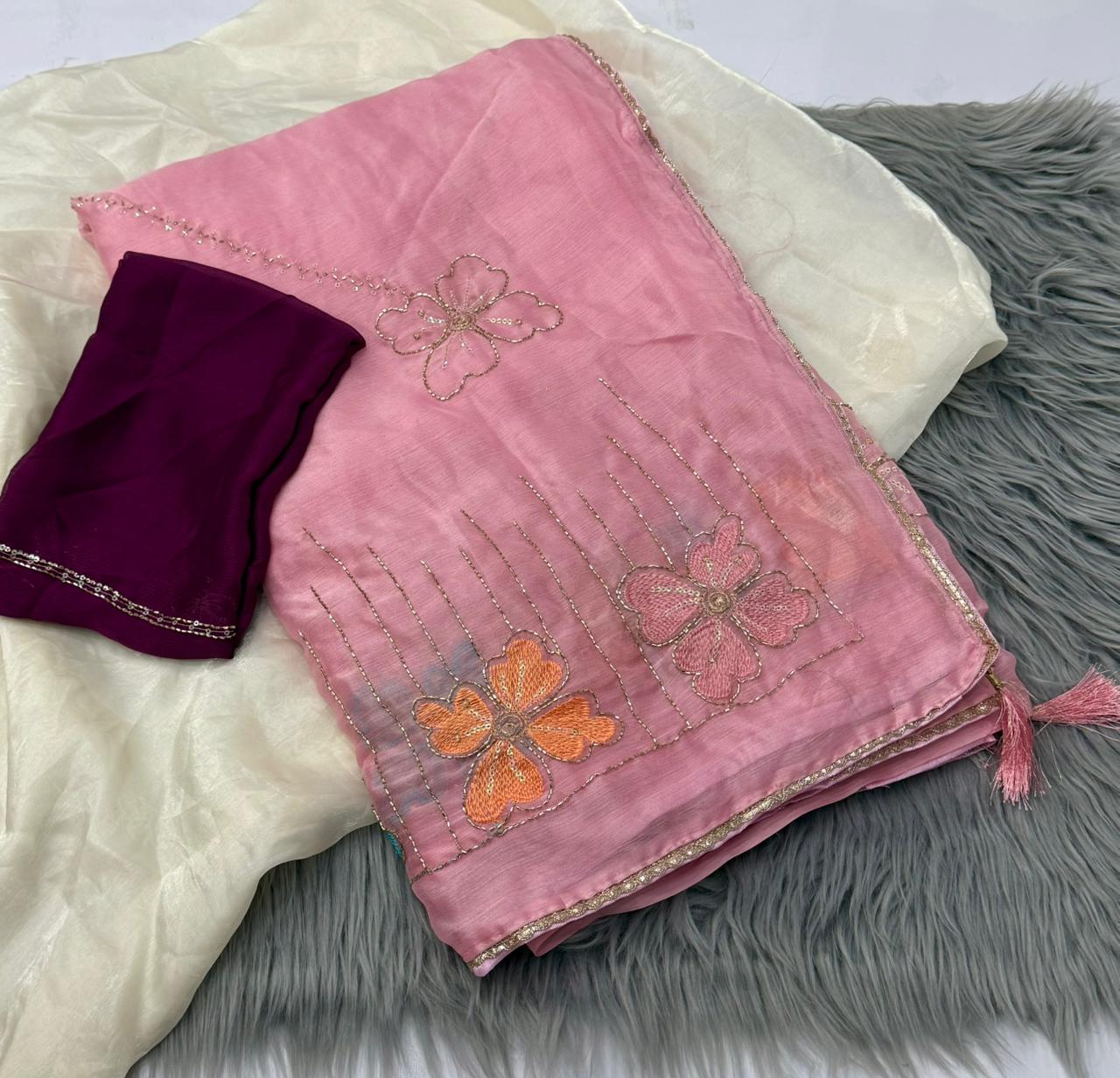 NN-2160  RANGOLI FABRIC SAREE WITH BEAUTIFUL DESIGN WITH KHATLI WORK WITH SEQUENCE AND THREAD WORK WITH HEAVY BLOUSE