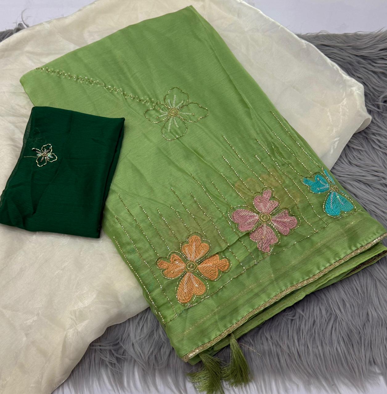 NN-2160  RANGOLI FABRIC SAREE WITH BEAUTIFUL DESIGN WITH KHATLI WORK WITH SEQUENCE AND THREAD WORK WITH HEAVY BLOUSE