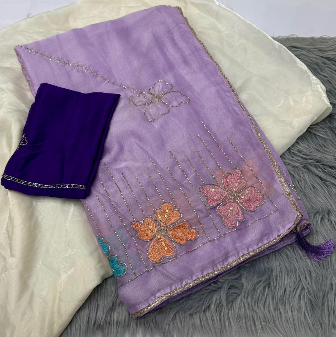 NN-2160  RANGOLI FABRIC SAREE WITH BEAUTIFUL DESIGN WITH KHATLI WORK WITH SEQUENCE AND THREAD WORK WITH HEAVY BLOUSE
