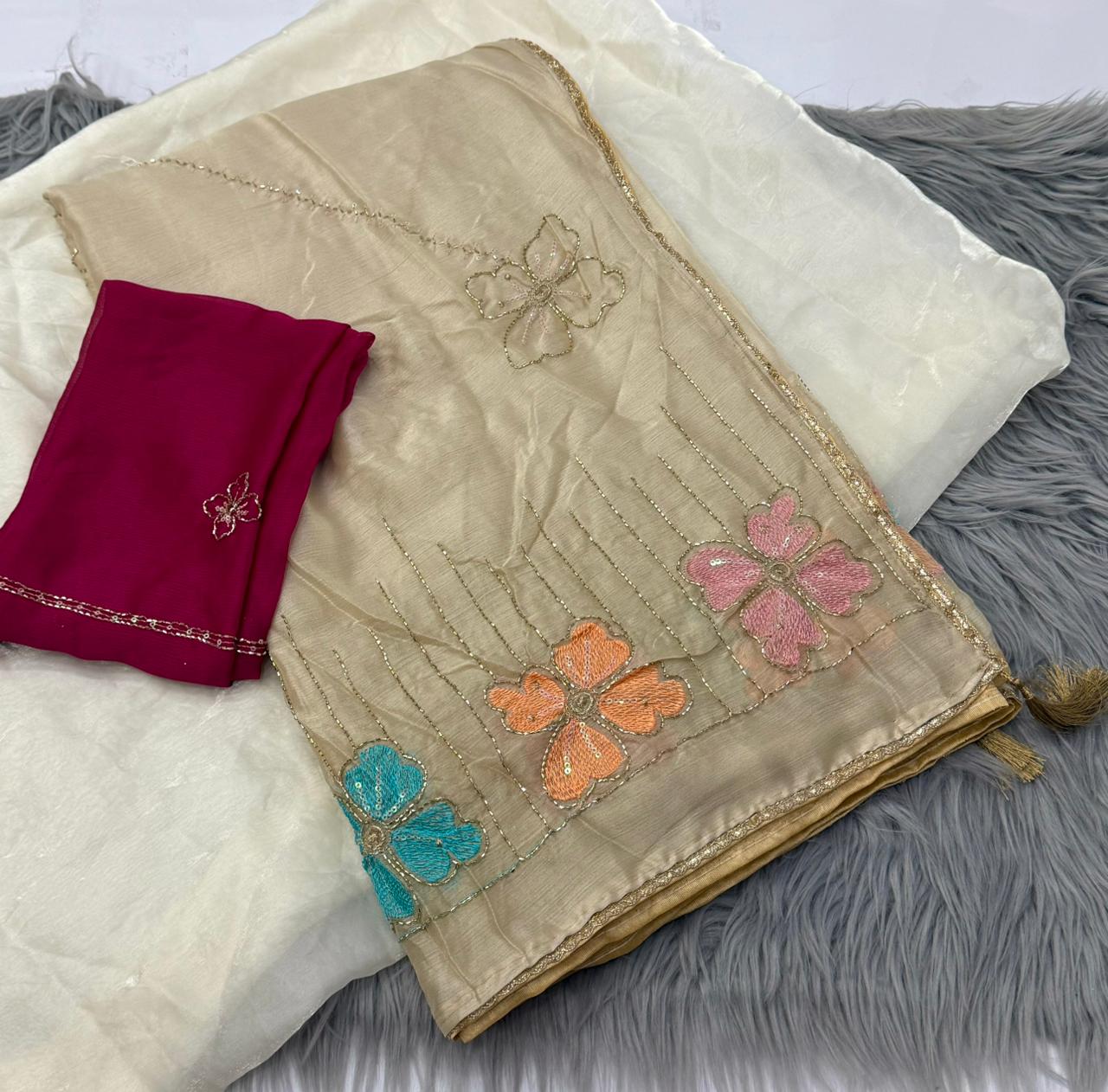 NN-2160  RANGOLI FABRIC SAREE WITH BEAUTIFUL DESIGN WITH KHATLI WORK WITH SEQUENCE AND THREAD WORK WITH HEAVY BLOUSE